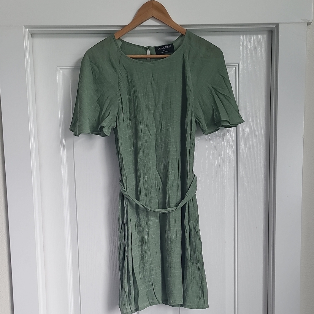 MINKPINK Green Ruffled Tie Front Mini Dress